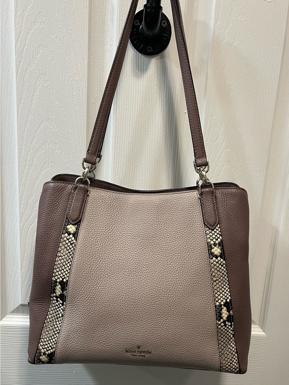 kate spade Jackson pebbled leather shoulder bag with snake-print accents